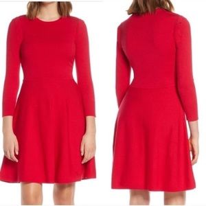 Eliza J Womens Red Fit & Flare Ruffle Shoulder Sweater Dress Size Medium NWT
